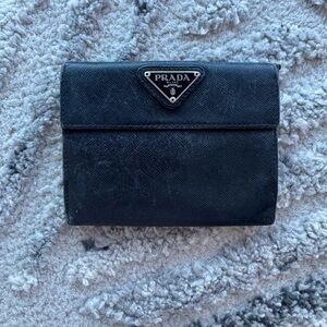 Prada Black Saffiano Triangular Logo Bifold Wallet
